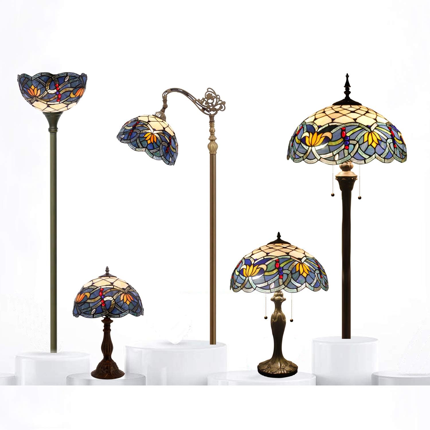 Tiffany Hanging Light W12H32 Inch (LED Bulb Included)Stained Glass Pendant lamp 1E26 Lotus Style S220 WERFACTORY Series Art Lamps Chandelier Kitchen Island Bar Hallway Living Room Dining Room Loft - - 