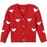 SOLY HUX Toddler Girl's Heart Knit Cardigan Long Sleeve Button Down Sweater Coat Fall Clothes