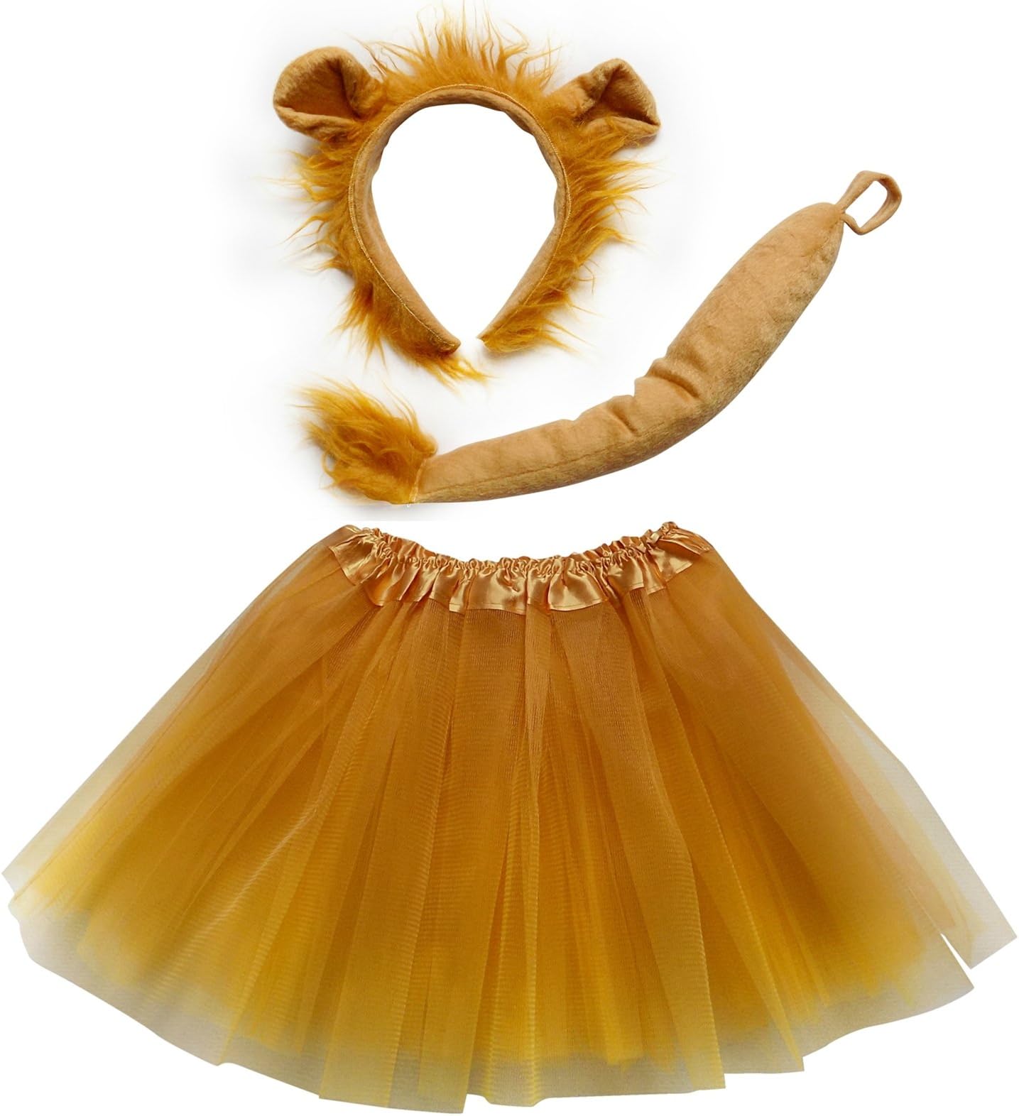 So SydneyLion Gold Toddler, Girls, Adult, & Plus Size Headband Ears, Tail, & Tutu Skirt Costume Dress Up Set