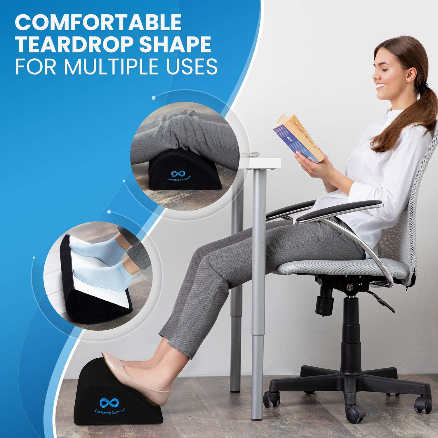 Everlasting Comfort Office Foot Rest Under Desk - Pure Memory Foam - Teardrop Curved Design - Non-Slip Bottom (Black): Home & Kitchen