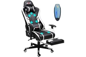 Douxlife 7-Point Massage Gaming Chair, 175° Gaming Recliner with Footrest Ergonomic Computer Office Chair High Back Video Game Chair with Lumbar Support, Upgraded Version White