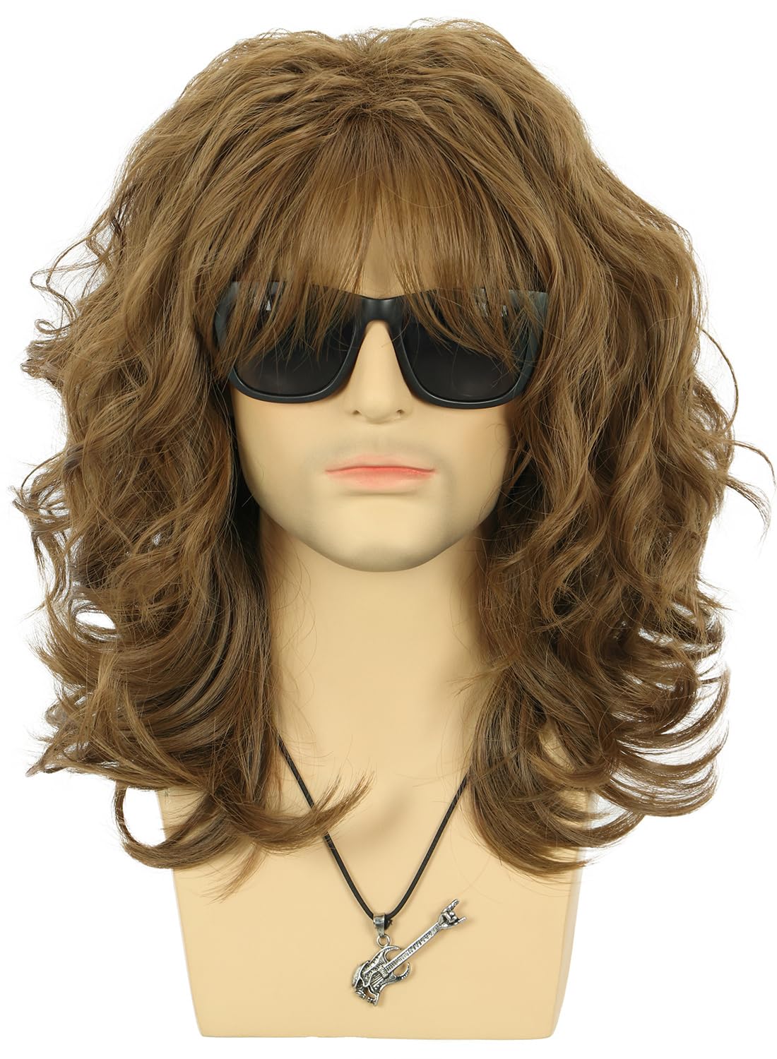 VGbeaty 70s 80s Punk Rocker Party California Wig Men Women Long Wave Brown Halloween Costume Cosplay Wig — image 1