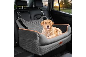 EUHAMS Dog Car Seat for Large/Medium Dogs - Memory Foam Dog Booster Seat for Under 55Lbs or 2 Small Dogs-Detachable and Washable Travel Bed with Thick Cushion and Storage Pockets-Grey