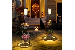 Satucol 2pack 45.4'' Outdoor Floor lamp IP65 Waterproof, Solar Lights Outdoor with 2 Plant Stand,Outdoor Patio Decor with USB Charging Port 3 Lighting Modes for Porch Deck Yard and Garden