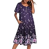 Ekouaer Nightgowns for Women Short Sleeve House Dress with Pockets Floral Print Mumu Dress