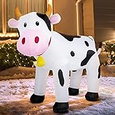 Fayavoo 6FT Inflatable Cow Outdoor Decorations, Highland Cow Blow Up Yard Decorations with LED Lights, Cute Spotted Milk Cow Inflatable for Holiday Garden Lawn Farm-Themed Party Decor Outside