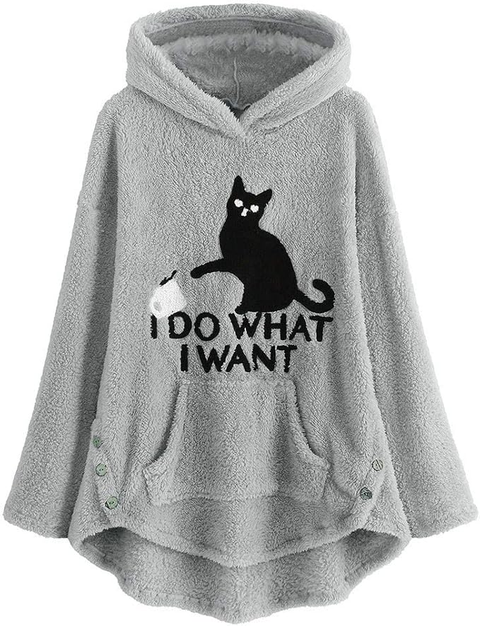 Amazon レディース ジャケット ウール コート フード 付き ボタン カーディガン ゆるい 女性の長い袖のポケットのプラシ天のかわいい猫は無地のジャプス 韓国 ストリート系 パーカー 秋冬 アウトドア アウトドアジャケット 通販