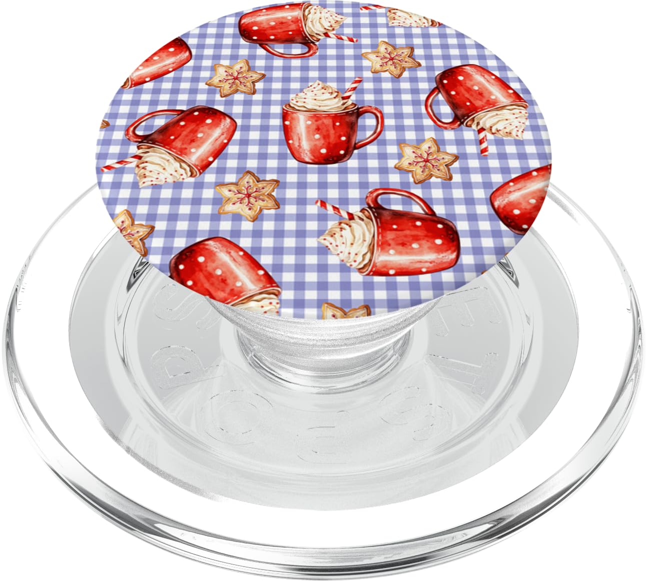 Cozy Cappuccino and Snowflake Cookies Lilac Purple Gingham PopSockets PopGrip for MagSafe