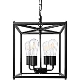 Unicozin 4-Light Black Farmhouse Chandelier, Iron Lantern Pendant Light Rustic Cage Adjustable Height, E26 Base Industrial Ha