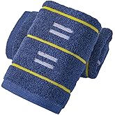 YiLUOMO Blue Hand Towels Yellow Striped Design Set of 2 Super Soft 100% Terry Cotton Highly Absorbent Decorative Hand Towel for Bathroom 13 x 29 Inch