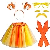 Orange and Yellow Tutu Costume Set with Yellow Mustache and Eyebrows Accessories - Furry Character Costume for Book Week, Halloween Party