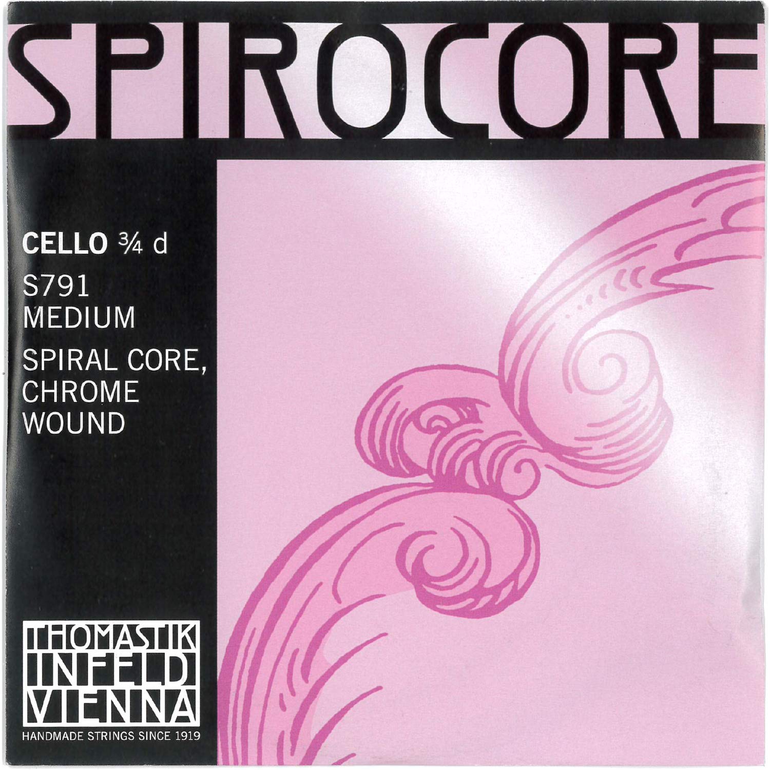 Thomastik single string for cello 3/4 Spirocore - D string spiral rope core, chrome wound, medium