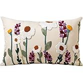 Kokaaee Embroidered Lumbar Pillow Cover - 20x12 Decorative Pillow Cover with Zipper Aesthetic Cute Design Boho Spring Summer Throw Pillowcase for Living Room Couch Sofa Bed, Wild Floral