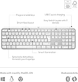 Logitech MX Keys S Wireless Keyboard UK Pale Grey Bluetooth USB‑C Backlit view 6