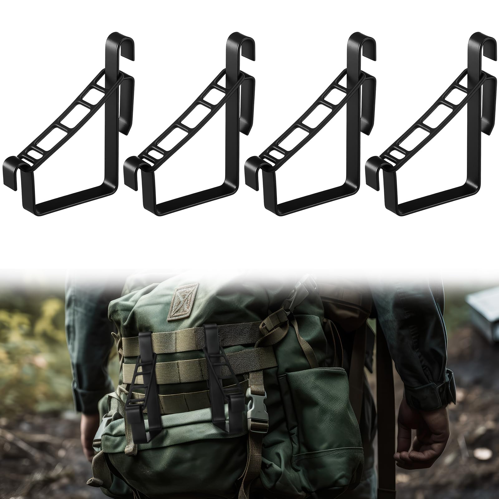 Photo 1 of ***MISSING ONE*** Otoolling 4 Pcs Saddle Hunting Hooks with 4 Black Silicone Strap Black Molle Hook for Saddle Gear Storage Secures Large Hunting Equipment, Ideal for Camping, Garage