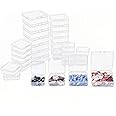 LJY 32 Pieces Mixed Sizes Square Empty Mini Clear Plastic Storage Containers Box Case with Lids for Small Items and Other Cra