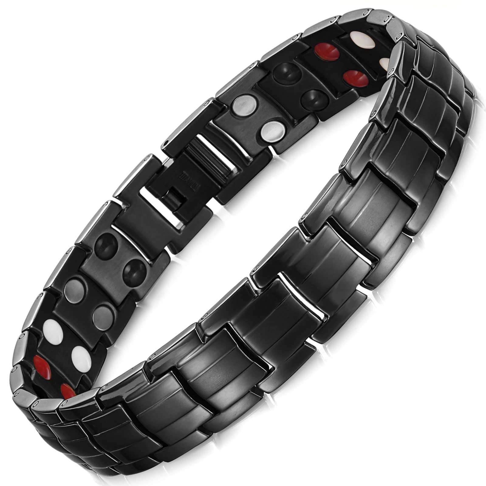 RainSo Men's Titanium Magnetic Bracelet - 3500 Gauss Dual-Row Magnet Array | Matte Black Adjustable Cuff with Professional Removal Kit & Luxury Gift Box