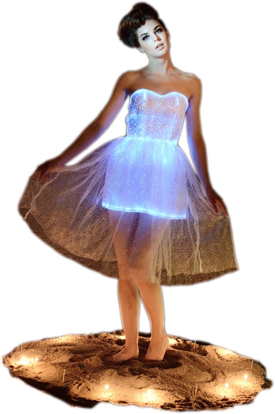 Fiber Optic Strapless Wedding Bridesmaid Lace Dress Glow in The Dark Backless Party Dress Dance Wear,Mobile APP Control