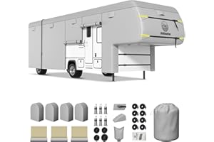VILDVANDRING Heavy Duty 5th Wheel RV & Trailer Cover 29-33ft, 8 Layers Waterproof Rip-Resistant Anti-UV Motorhome Camper Cover with Tongue Jack Protection, Tire Covers, Windproof Straps & Gutter Covers