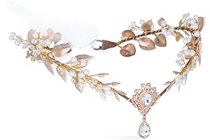 MOSTORY Gold Fairy Flower Headband - Leaf Elf Crown V-shape Floral Headpiece for Women Cosplay Renaissance Halloween Ren Fair