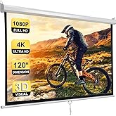 Smartxchoices 120" HD Manual Projector Screen 1:1 Format with Auto Lock Anti-Crease Home Theater Office Wall Mounted Ceiling Pull Down Projection 1.1 Gain Matte White,View Size: 84 x 84 inches