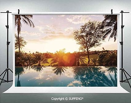 Telón de Fondo de Fotos para el hogar con Piscina al Atardecer