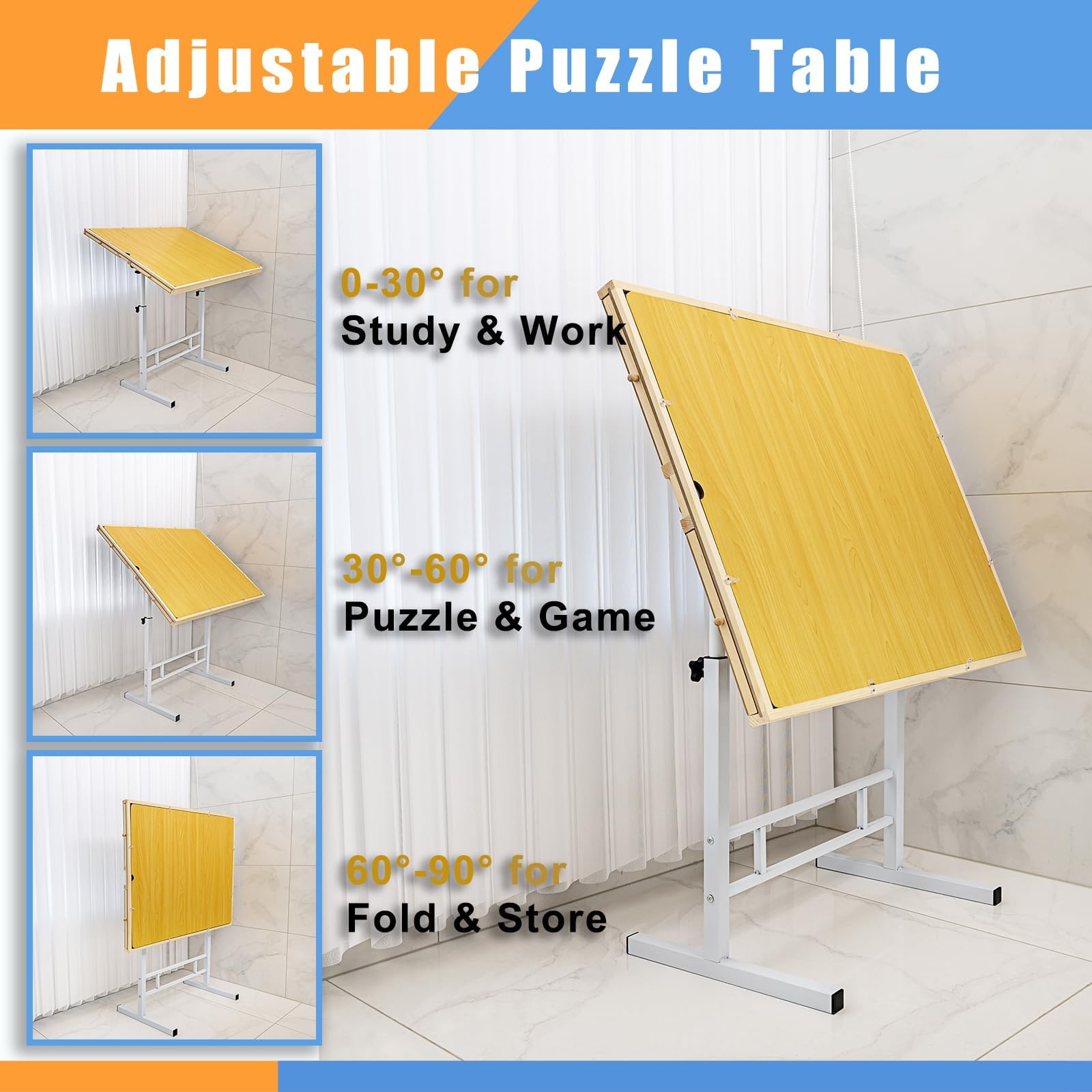 Fanwer Adjustable Puzzle Table with Drawers 1500 Piece, Angle & Height Adjustable Jigsaw Puzzle Table with Metal Legs | 35