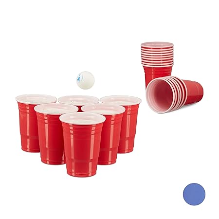 Relaxdays Beer Pong Getränkebecher im 50er Pack Party Cups für ca. 473 ml / 16 oz Flüssigkeit, rot
