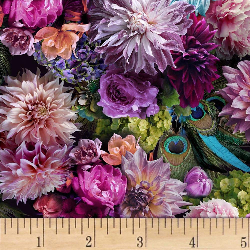 Hoffman Digital Proud As A Peacock Floral Dahlia Quilt Fabric by the