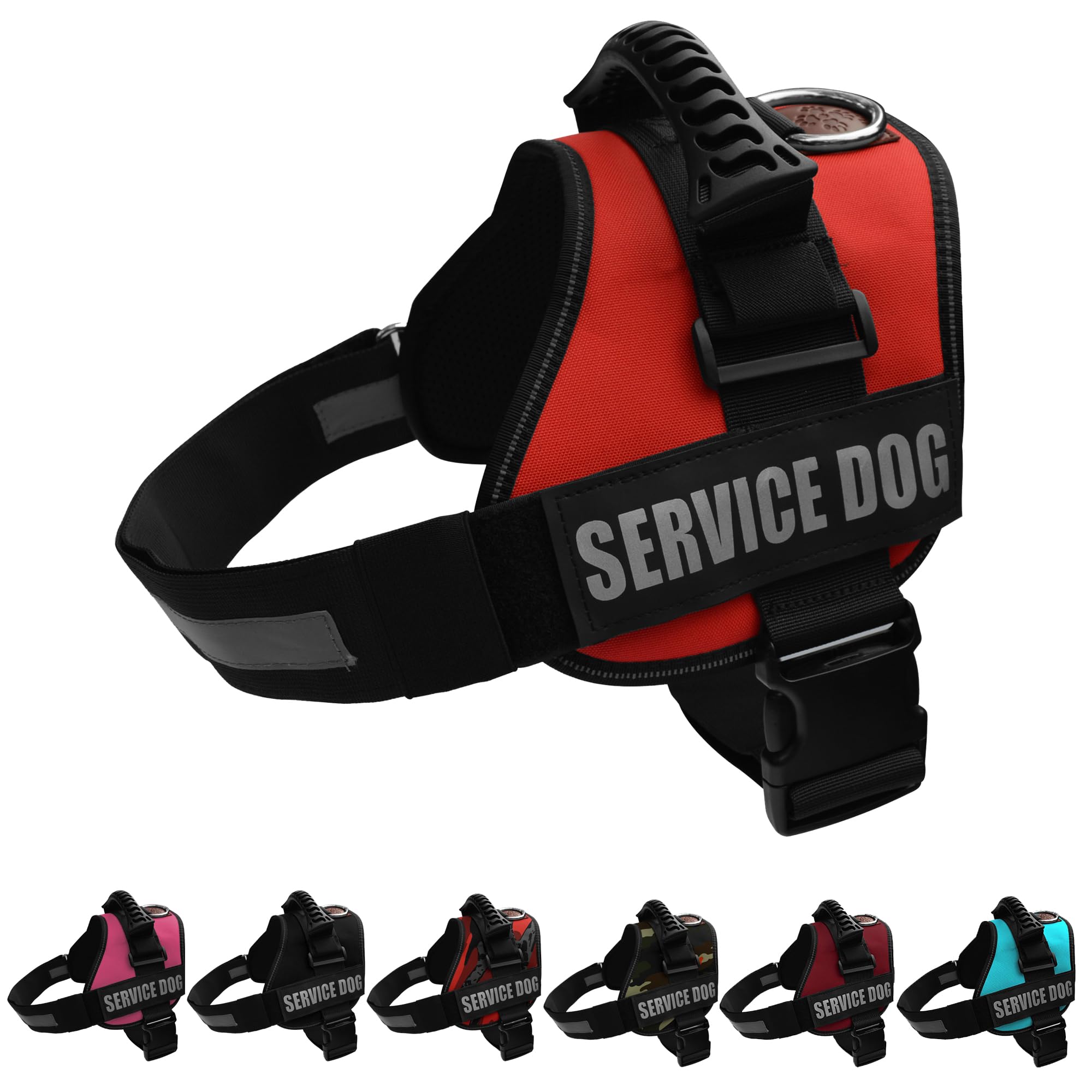 ALBCORP Service Dog Vest Harness – Reflective Service Animal Vest with Handle, No-Pull Adjustable Mesh Padding – XXS–XL – 2 Removable Patches (Medium, Red)