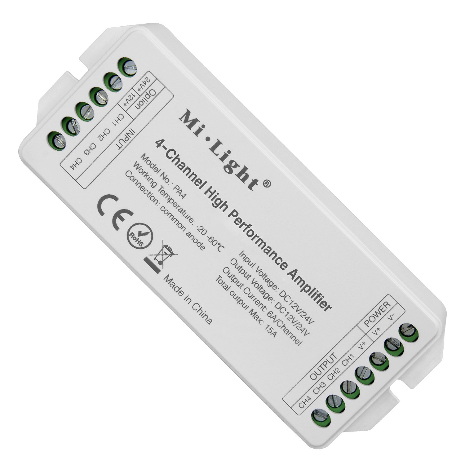 LIGHTEU®, Mi.Light PA4 4-Channel High Power Amplifier DC12V-24V Max. 15A RGB RGBW LED Amplifier Controller for RGB RGBW LED Strip