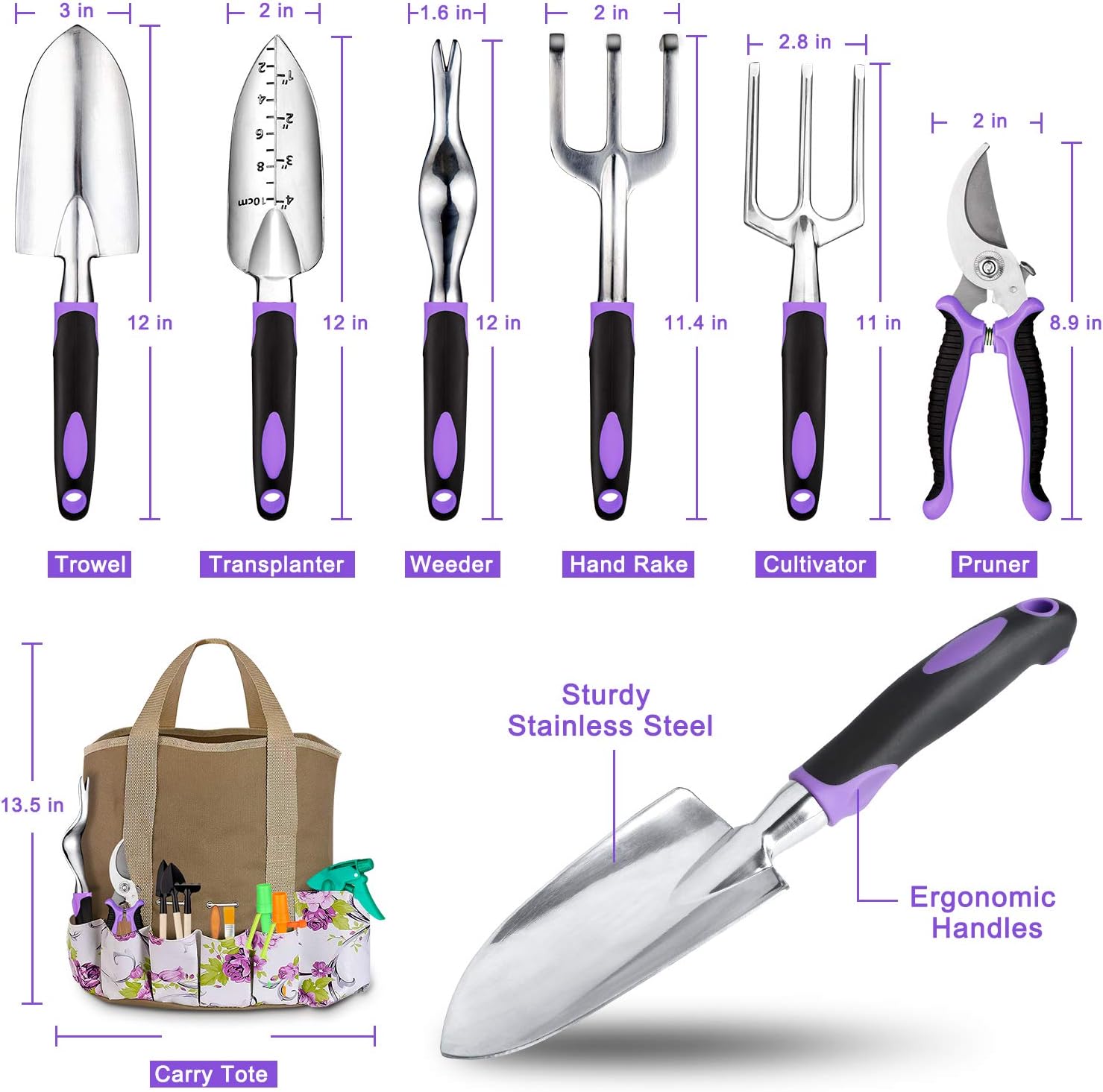 Tudoccy Garden Tools Set 83 Piece, Succulent Tools Set Included, Heavy Duty Aluminum Gardening Tools for Gardening, Non-Slip Ergonomic Handle Tools, Durable Storage Tote Bag, Gifts Tools for Men Women : Garden & Outdoor