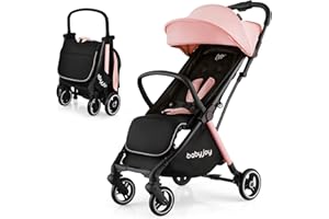 BABY JOY Lightweight Baby Stroller, Compact Travel Stroller for Airplane, Infant Toddler Stroller w/Adjustable Backrest & Canopy, Storage Basket, Self Standing Gravity Fold, Aluminium Frame (Pink)