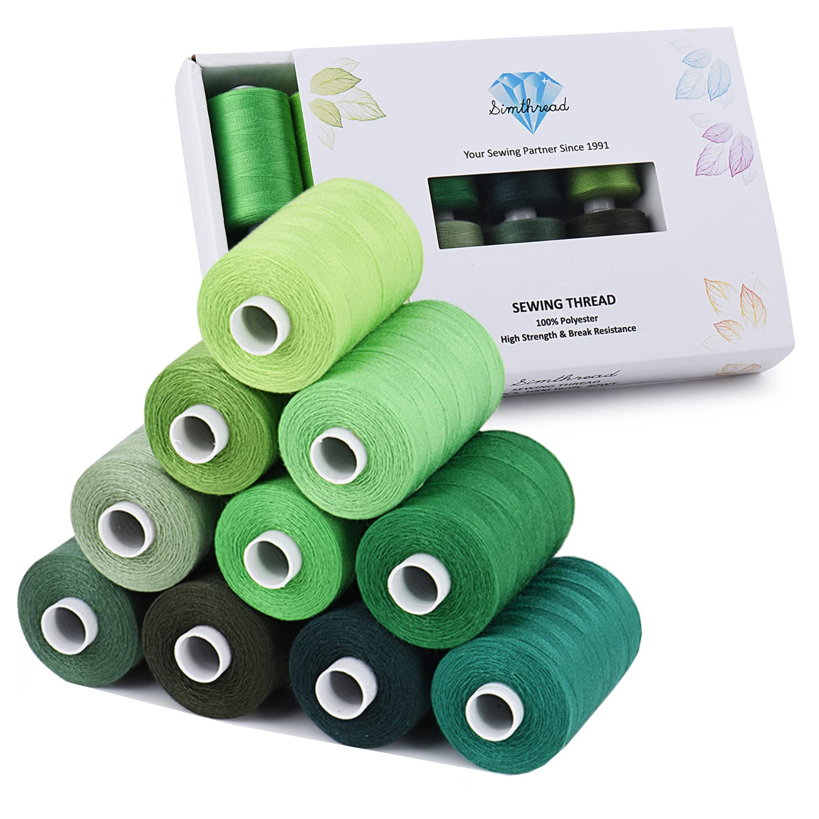 Simthread All Purpose Sewing Thread, 10 Spool 1000 Yards Each Bobbin Polyester Thread for Sewing, Handy Polyester Sewing Threads for Sewing Machine (Natural Green Series) — image 1