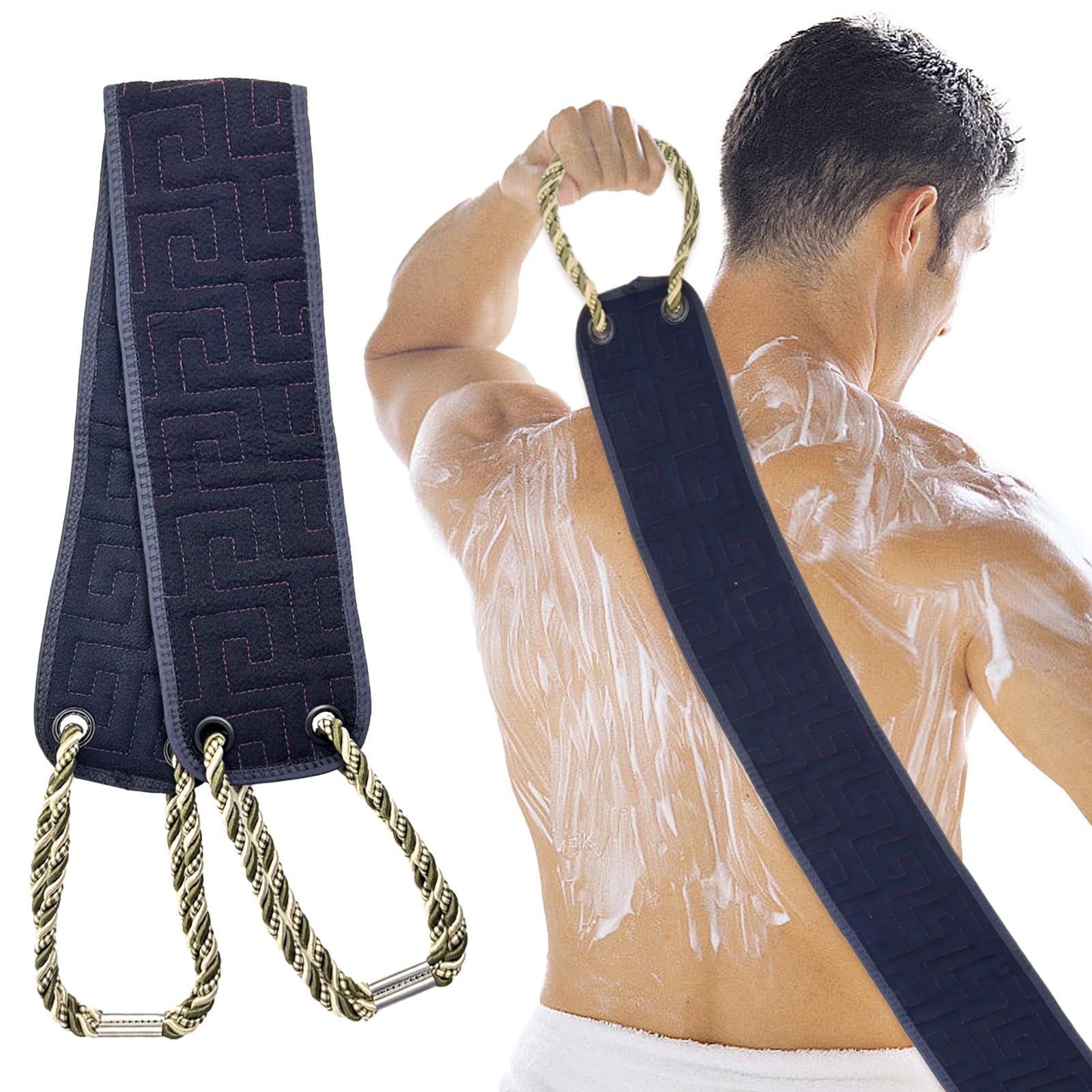 Exfoliating Back Scrubber for Shower, 38 Inches Back Scrubber with Handles, Washcloth Body Exfoliator Bath Tool for Use in Shower, Double-Sided Back Washer to Deep Clean Your Body for Men & Women
