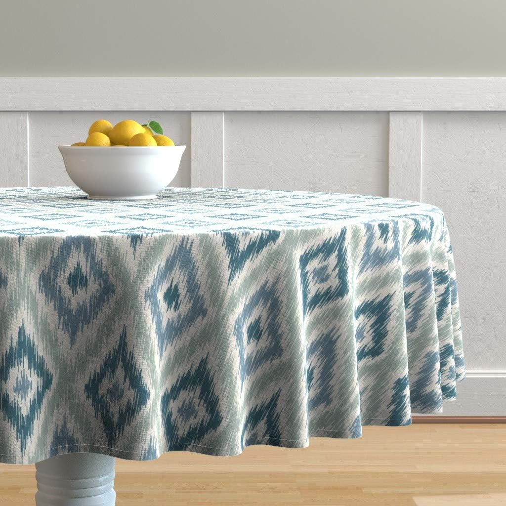 Roostery Round Tablecloth, Ikat Blue Indigo Modern Diamond