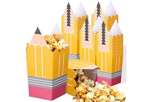 Tiangrid 60 Pcs Back to School Pencil Popcorn Boxes Teacher Gift Treat Bags Mini Popcorn Boxes Candy Holders Bulk Party Favor for Teacher Appreciation Gifts School Classroom Decoration (Yellow)