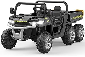 Hetoy 24V 2 Seater Ride On Dump Truck with Remote Control, Electric UTV Car with Electric Dump Bed, 4WD Power Ride Cars W/6 Wheels Ride On Toys for Boys Girls (Black)