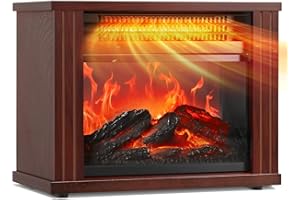 LifePlus Electric Fireplace Heater, Portable Wood Fireplace Stove with 3D Realistic Dancing Flame Effect, Tabletop Fireplace Space Heater Overheat Protection for Indoor Use Bedroom Office
