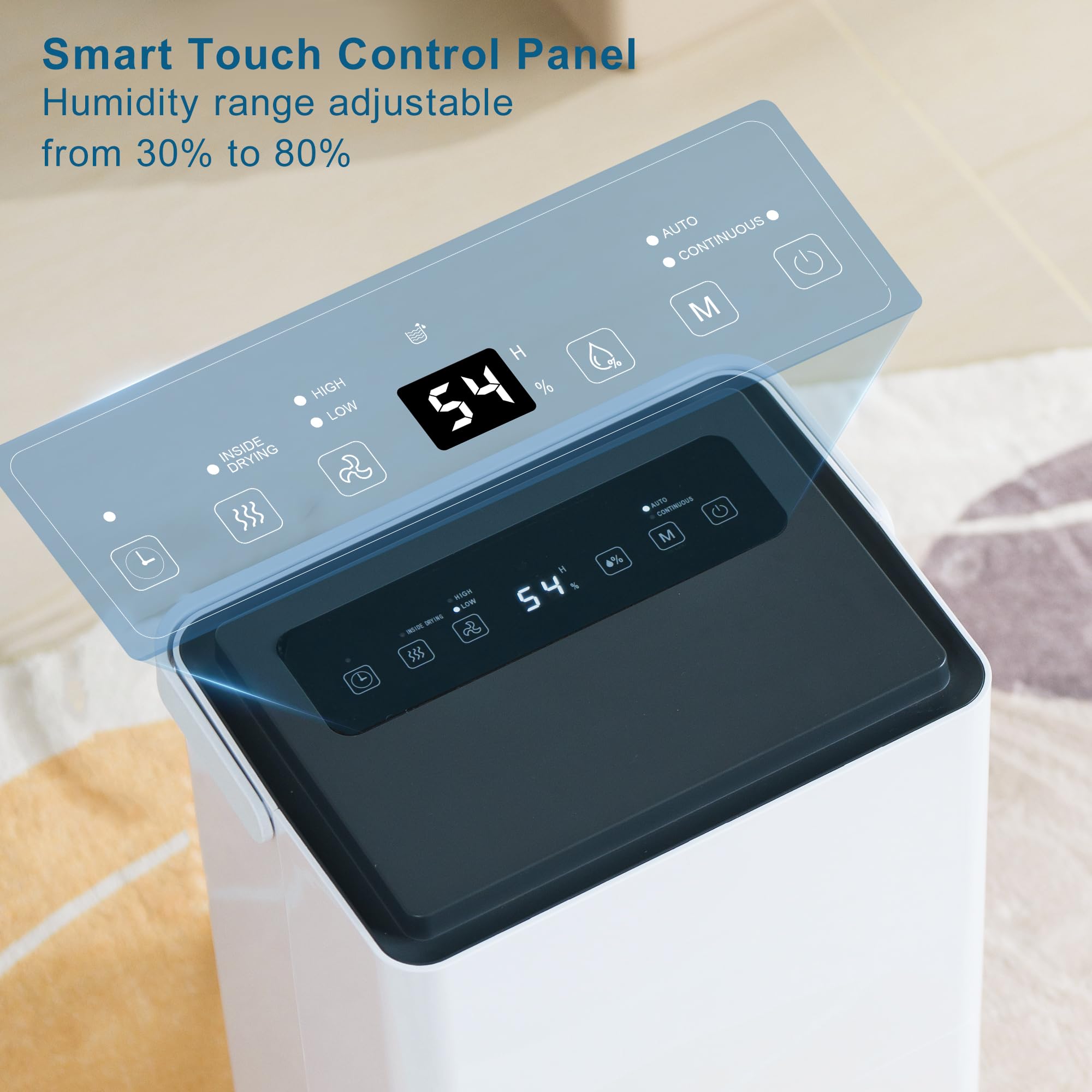 Megonia Elektrischer Luftentfeuchter für Haus: 65L/Tag, Automodus, 4.5L Wassertank mit Ablaufschlauch, Leise Raumentfeuchter für Keller, Büro, Schlafzimmer, Badezimmer, Wohnung, Küche bis 120m² 5