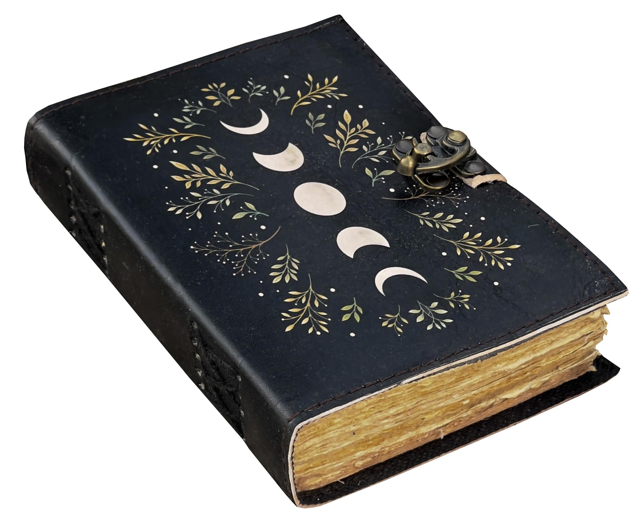 Photo 1 of Luxeam Blank Spell Book of Shadows Journal Moon Phase Printed Witchcraft Supplies Wiccan Notebook Handmade Vintage Deckle Paper Grimoire Journal Leather Sketchbook, Drawing Journal (Moon Phase)