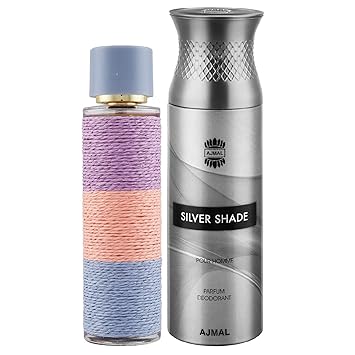 Maryaj Deuce Femme Eau De Parfum Floral Fruity Perfume 100ml for Women and Ajmal Silver Shade Homme Deodorant Citrus Woody Fragrance 200ml for Men + 2 Parfum Testers FREE