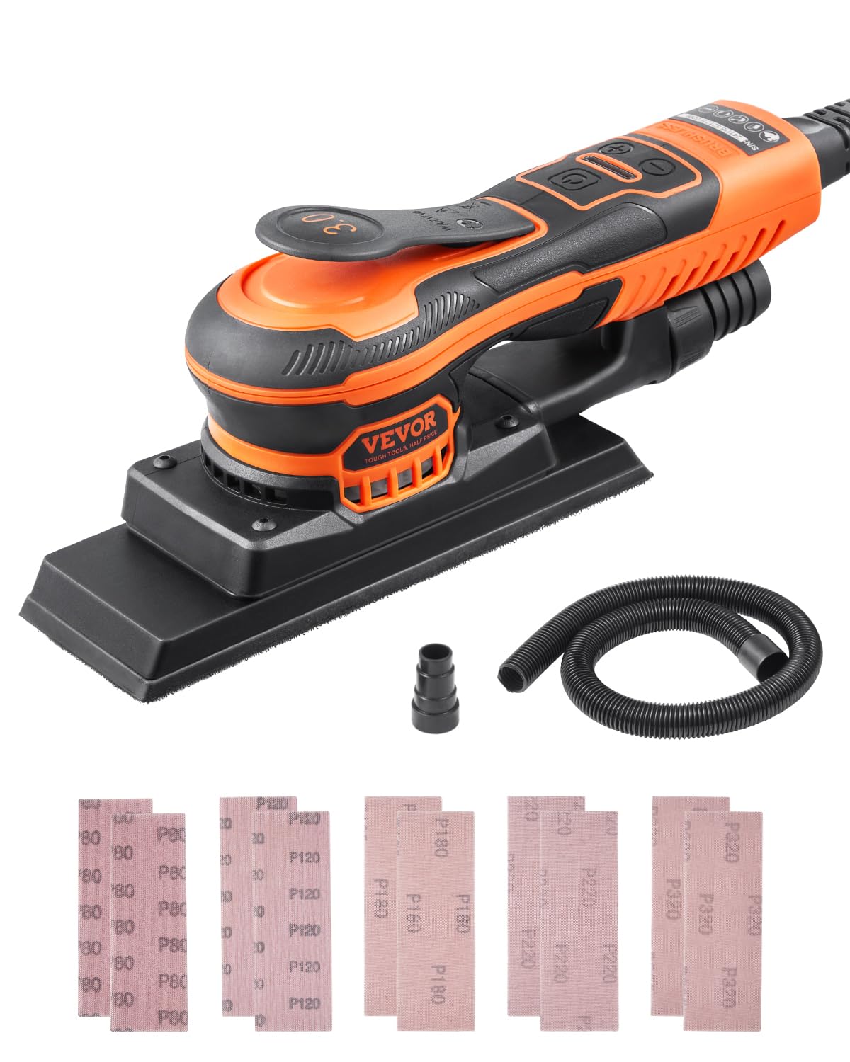 Photo 1 of VEVOR 3/8 Sheet 3A EC Brushless Sander, Max. 10000RPM Variable Speed Sheet Finishing Sander with 10PCS Sandpapers and Vacuum Cleaner Adapter for Woodworking