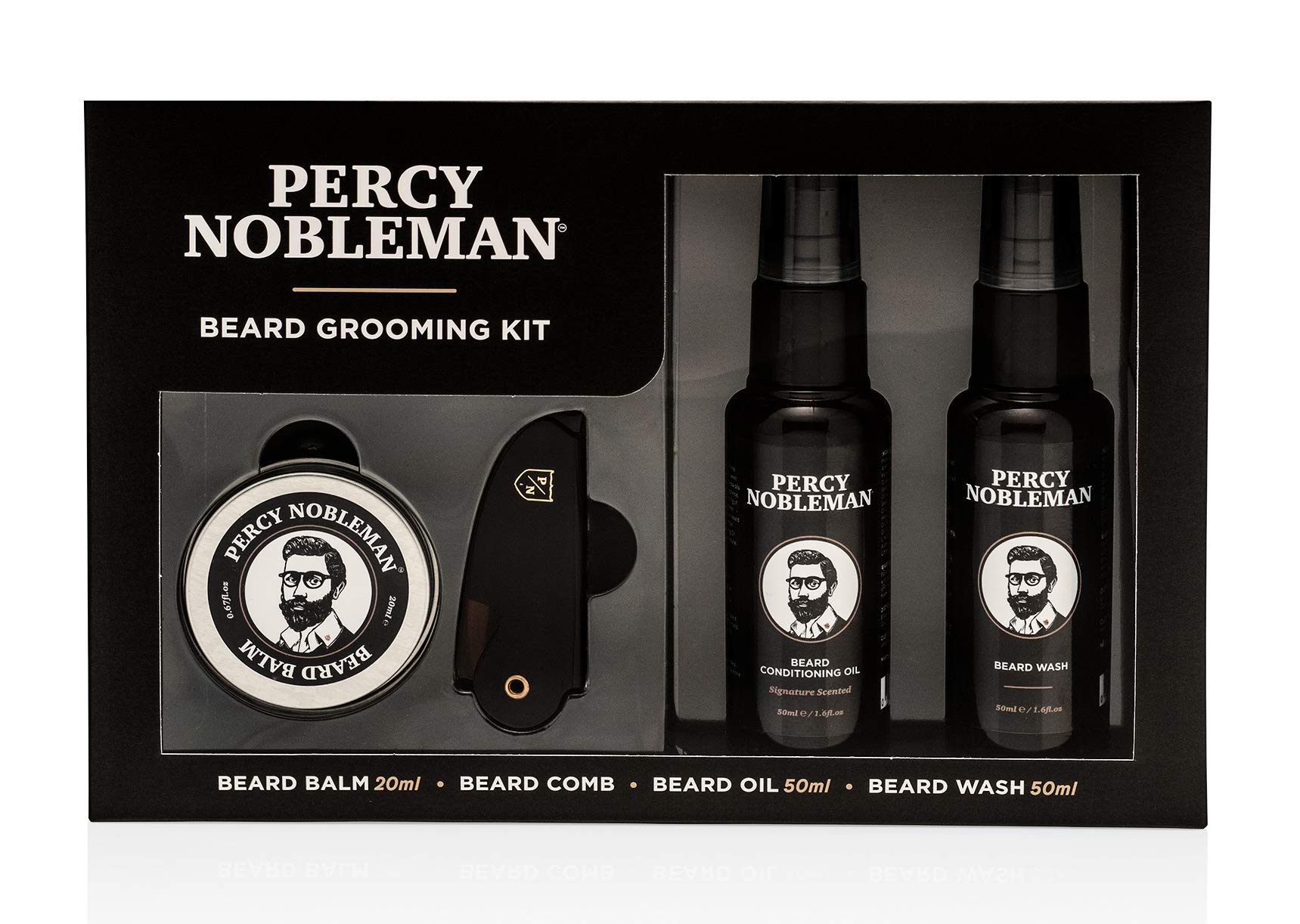 Percy Nobleman Beard Grooming Kit – Beard Care & Grooming Gift Set with Signature Scented Beard Oil 50ml, Beard Wash 50ml, Beard Balm 20ml & Beard Comb for Conditioning, Softening & Maintenance