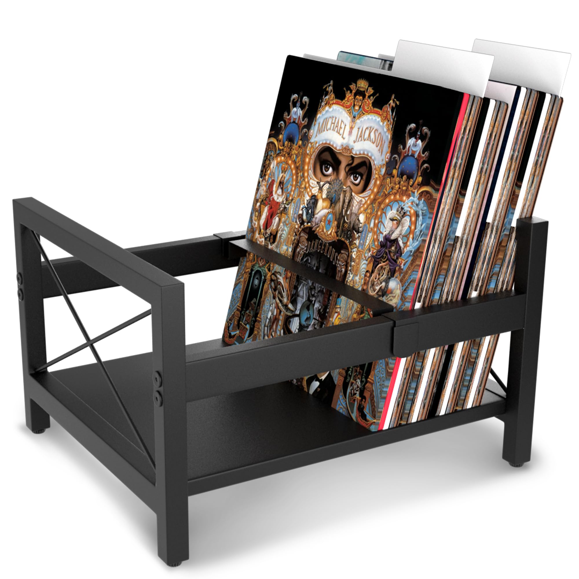 Photo 1 of ArtisanHQ Vinyl Record Holder, All Metal Album Case Storage, Holds up to 60-80 LPs With 2 Plastic Dividers and Sliding Bar