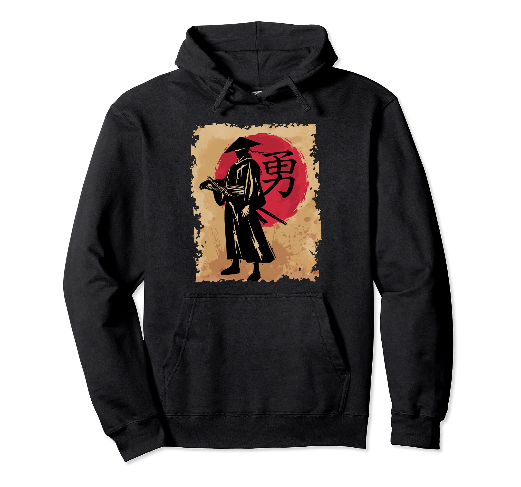 Japanese Samurai Papyrus Retro Sun Japan Calligraphy Warrior Pullover Hoodie