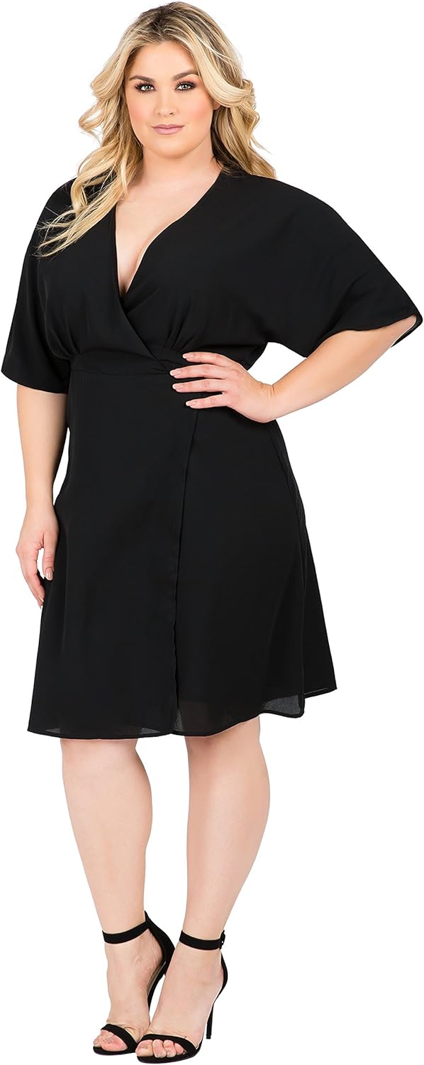 plus kimono sleeve tie waist wrap dress