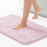 ROSMARUS Shaggy Non Slip Bath Mat, 17" X 24", Water Absorbent, Soft Tub & Floor Mat, Fluffy Machine Washable, Mauve Pink