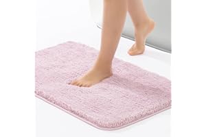 ROSMARUS Shaggy Bath Rugs for Bathroom Non Slip 17" X 24", Water Absorbent Bath Mat, Soft Shower Mat for Bathroom Floor & Tub, Fluffy Plush Bathroom Rugs Machine Washable, Mauve Pink
