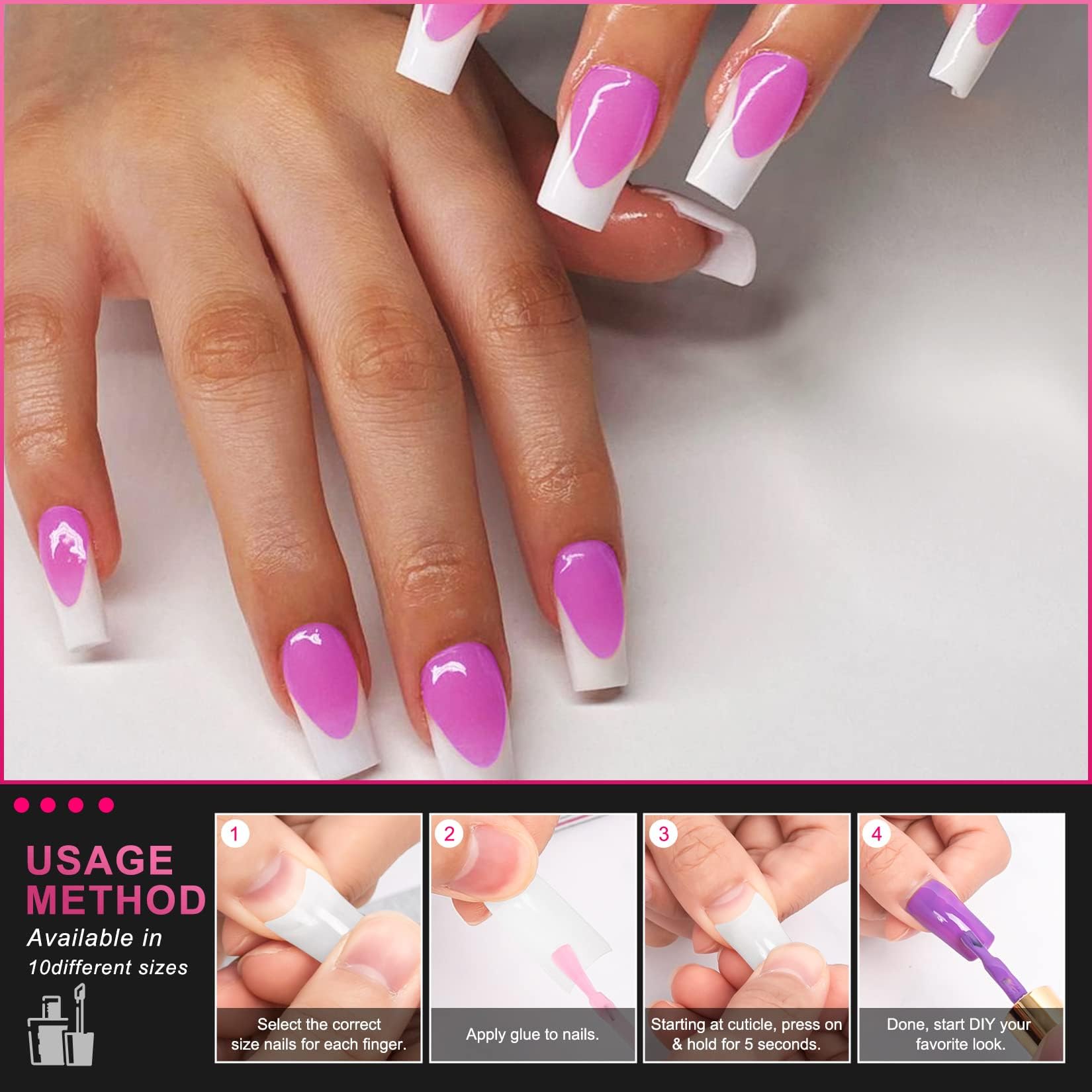 AORAEM White Nail Tips,500Pcs French Tip Press on Fake Nails Half Square False Nails for Acrylic Nails - Image 9